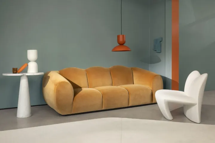 Kirkby Design - Ice Velvet big orange sofa minimalist