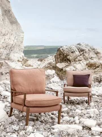 Kirkby Design - Fleck Eco P mauve armchairs on the beach