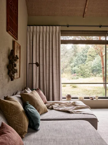 Mark Alexander - Java weave dusky colours sofa, cushions & curtains