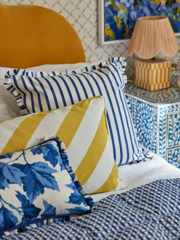 Harlequin Blue White Yellow Bedroom