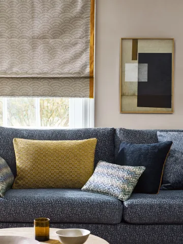 Jane Churchill - Sofa cushions blue mustard