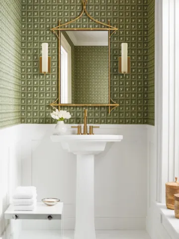 Thibaut Green White Bathroom Modern Resource Squaredance Olive Green